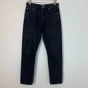 Agolde Distressed Slim Straight Leg Jeans Washed Black 27 Minimalist Grunge Edgy